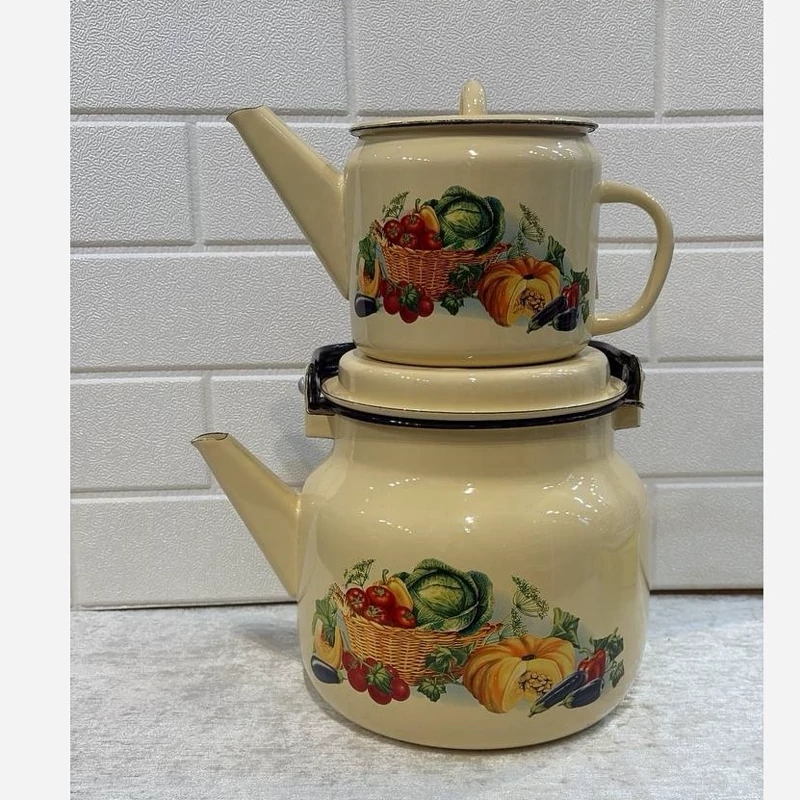 کتری و قوری-لعابی-طرح کدو -2/5 لیتری- ساخت روسیه