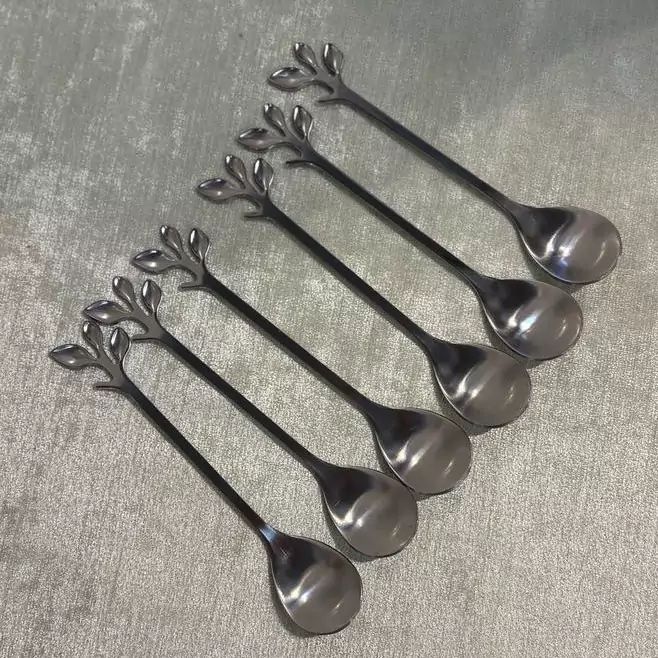 قاشق شربت خوری-مدل برگ-نقره ای-6 عددی
